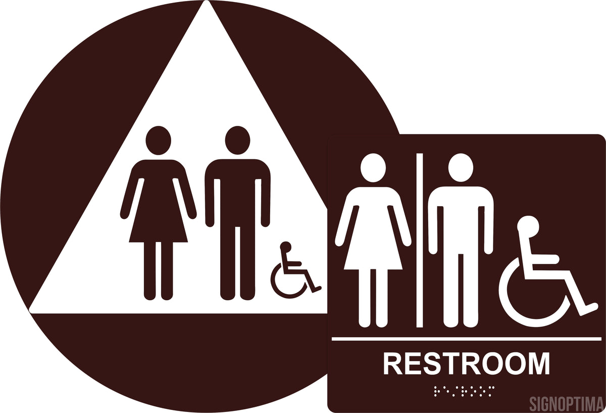 Ada Compliant All Gender Unisex Restroom Braille Sign Set Signoptima 4471