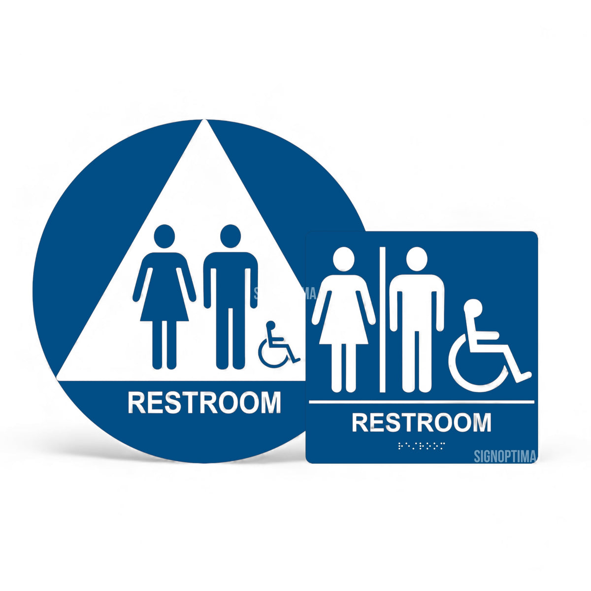 ADA Compliant Unisex Accessible Restroom Sign Set – Wall & Door Sign — Color &amp; detail