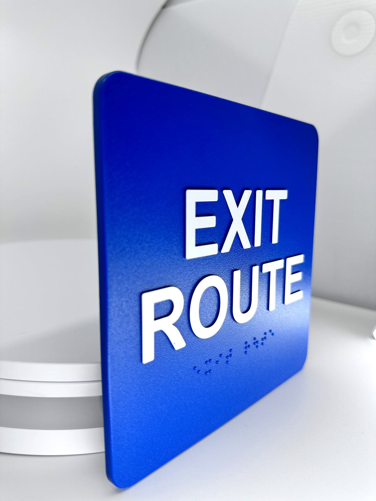 ADA Compliant Exit Route Sign – 6"x6" Tactile with Braille — Color &amp; detail