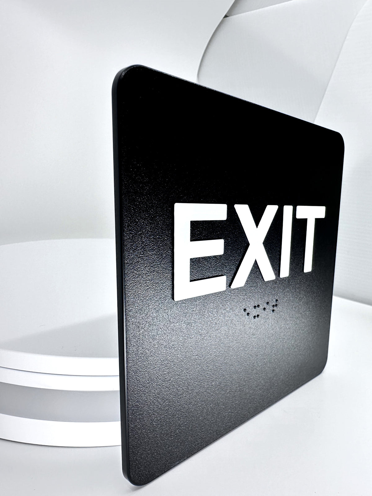 ADA Compliant Exit Sign – 6"x6" Tactile with Braille — Color &amp; detail