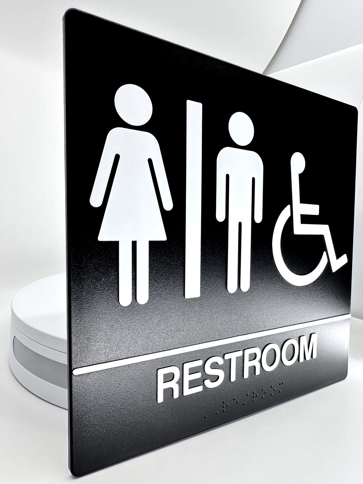 ADA Compliant Unisex Accessible Restroom Sign Set – Wall & Door Sign — Color &amp; detail