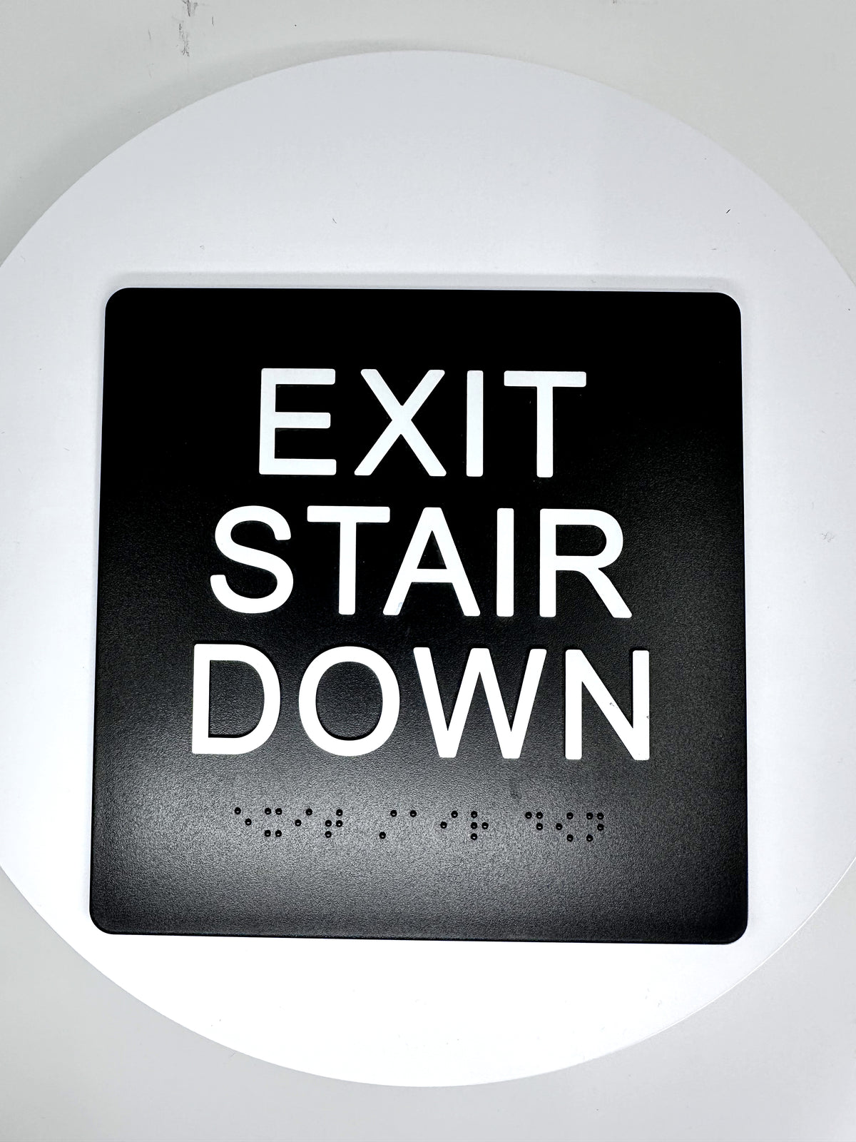 ADA Compliant Exit Stair Down Sign – 6"x6" Tactile with Braille — Color &amp; detail