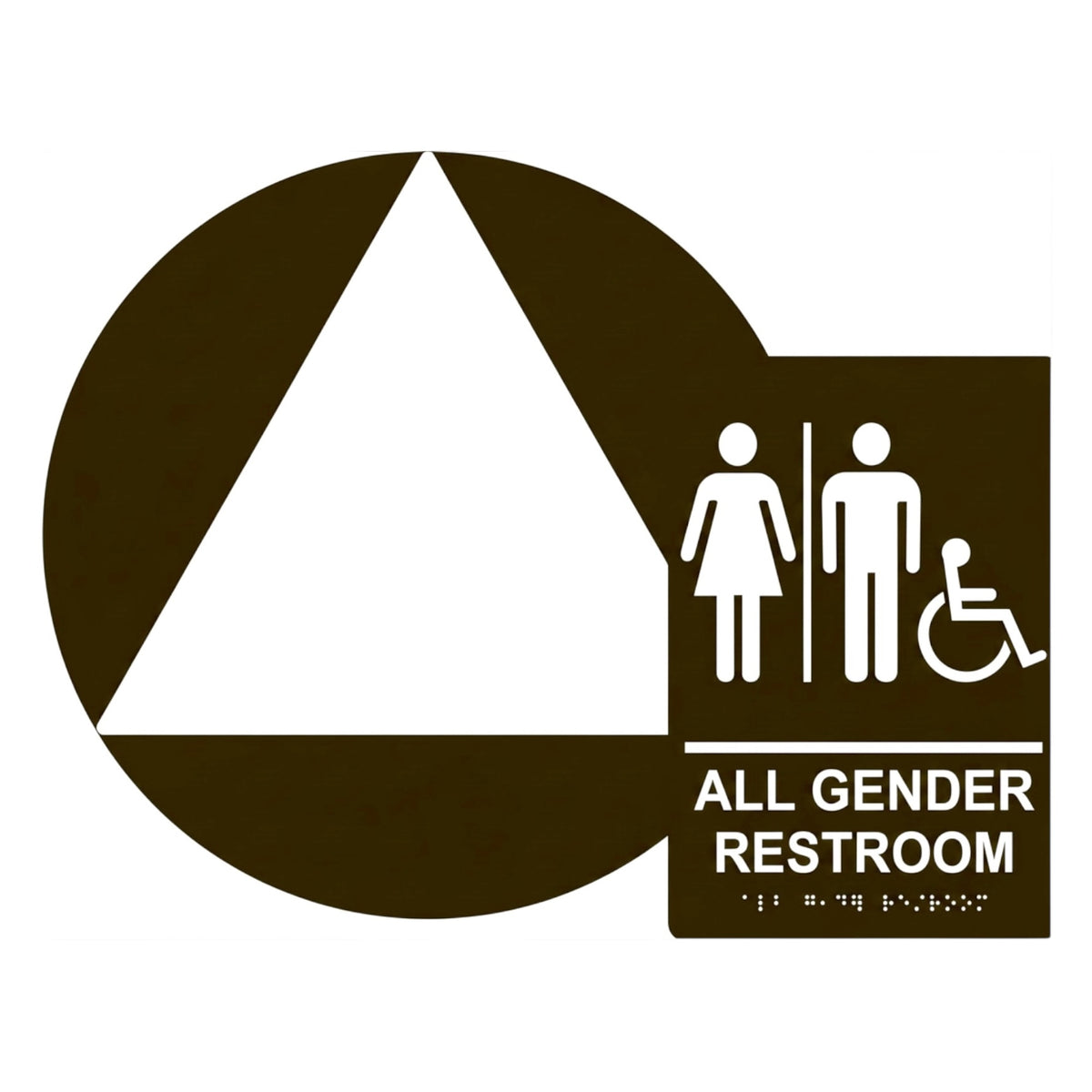 ADA Compliant All Gender Restroom Sign Set – Braille Door & Wall — Color &amp; detail