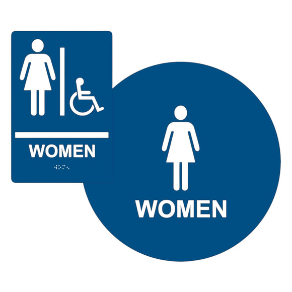 ADA Compliant Women's Restroom Sign Bundle, Braille Wall Sign and Door Sign ,SignOptima
