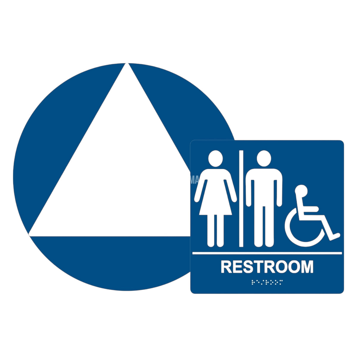 ADA Compliant All Gender Unisex Restroom Sign Set – Braille, CA Title 24 — Color &amp; detail