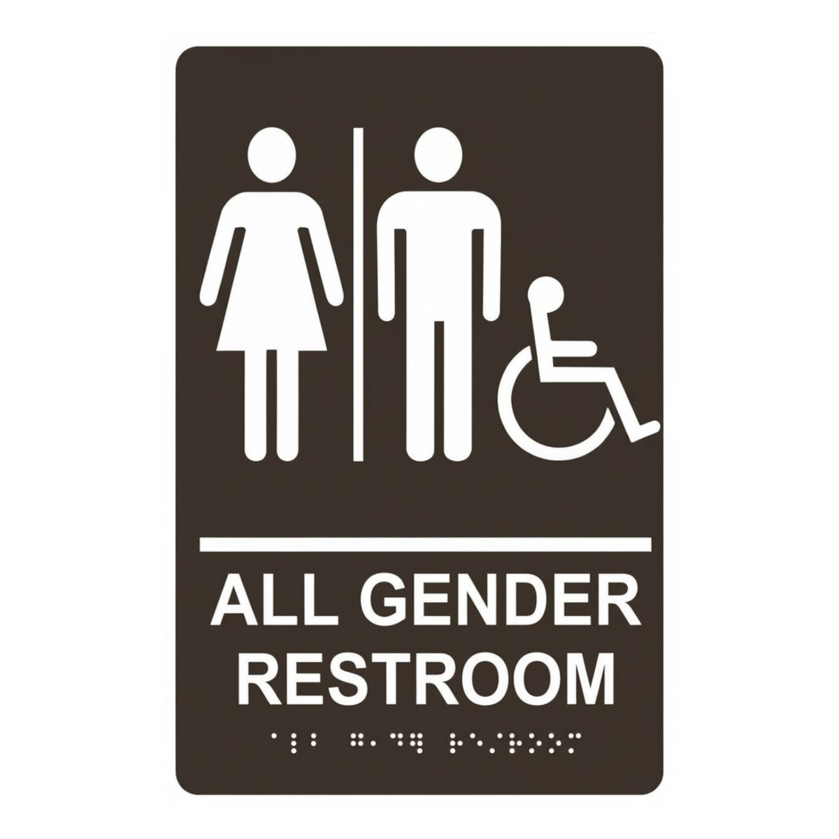 ADA Compliant All Gender Restroom Sign – 6"x9" Tactile with Braille — Color &amp; detail