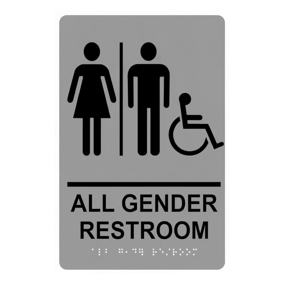 ADA Compliant All Gender Restroom Sign – 6"x9" Tactile with Braille — Color &amp; detail