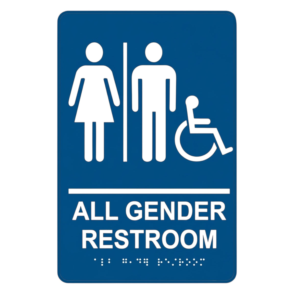 ADA Compliant All Gender Restroom Sign – 6"x9" Tactile with Braille — Color &amp; detail