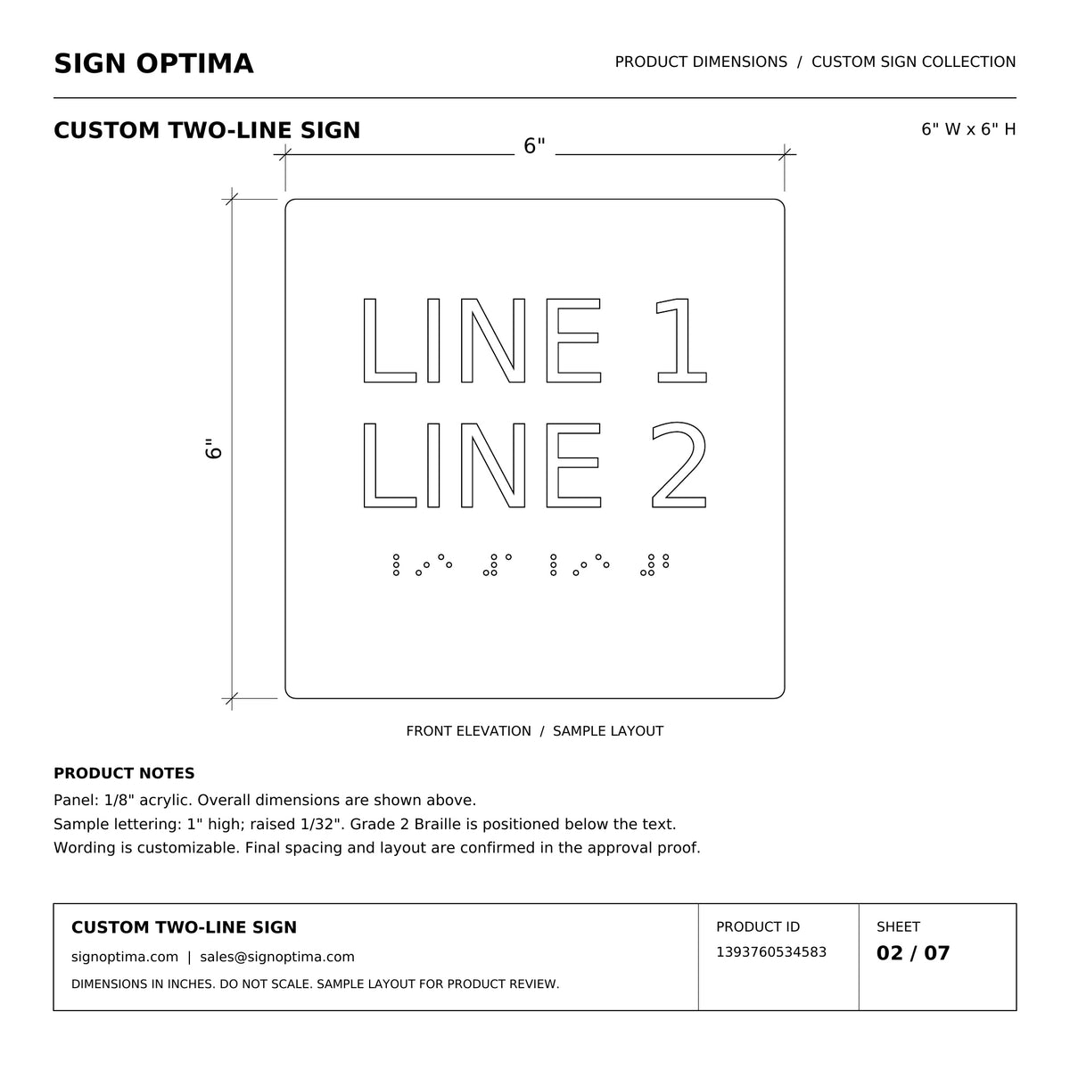 ADA Compliant Custom Sign – 6"x6", Tactile & Braille (Double-Line) — Architectural drawing