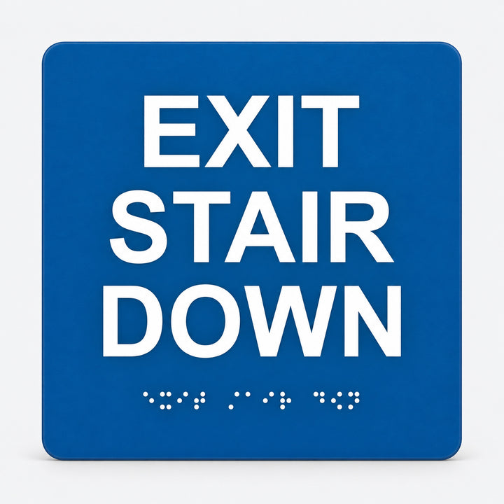 ADA Compliant Exit Stair Down Sign – 6"x6" Tactile with Braille