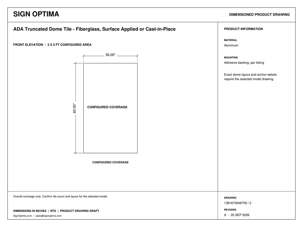 ADA Truncated Dome Tile – Fiberglass, Surface Applied or Cast-in-Place — Architectural drawing