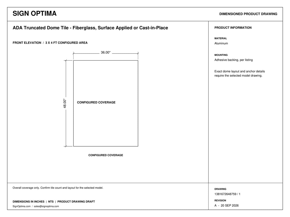 ADA Truncated Dome Tile – Fiberglass, Surface Applied or Cast-in-Place — Architectural drawing