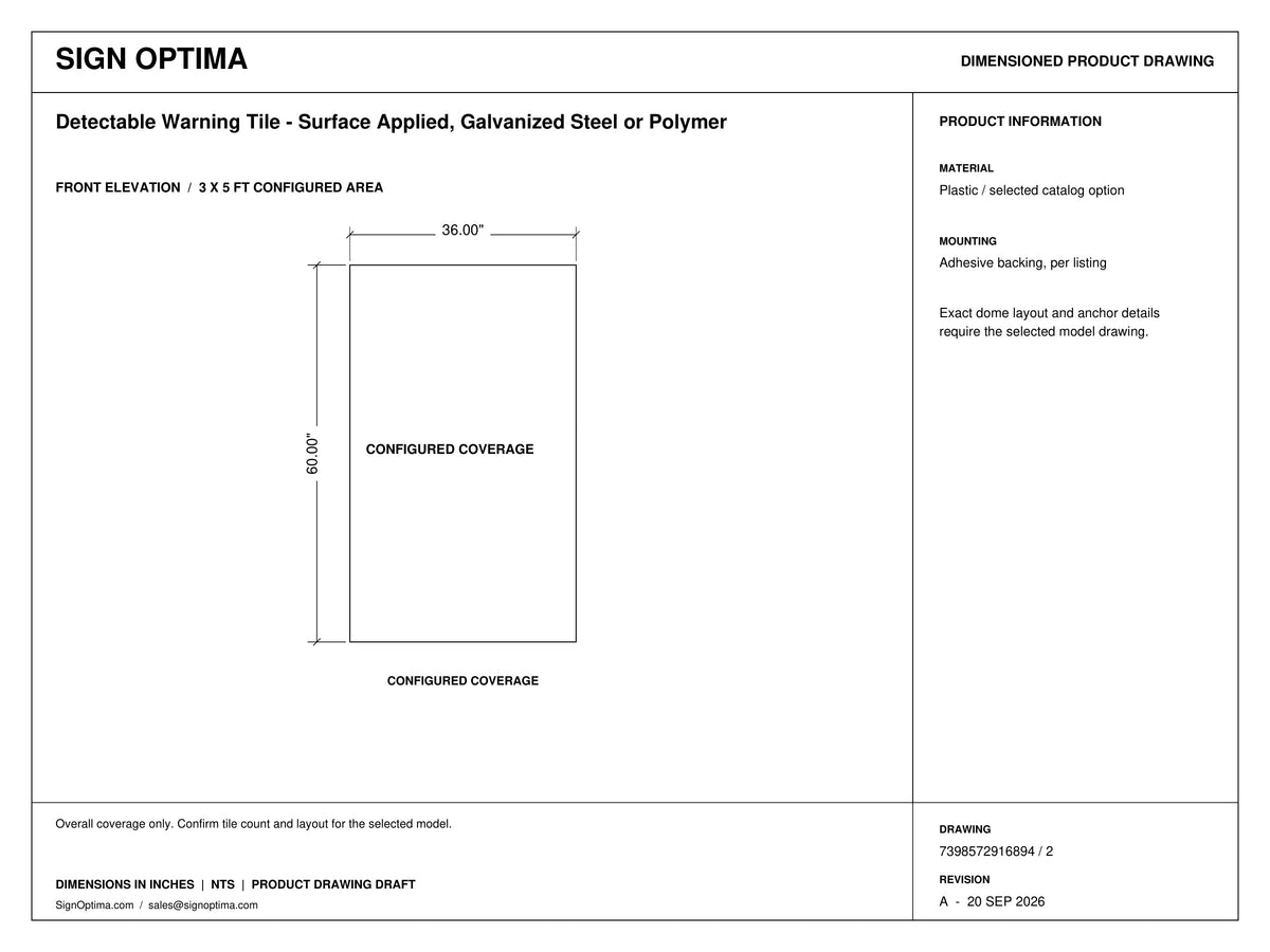 ADA Compliant Detectable Warning Tile – Surface Applied, Galvanized Steel or Polymer — Architectural drawing
