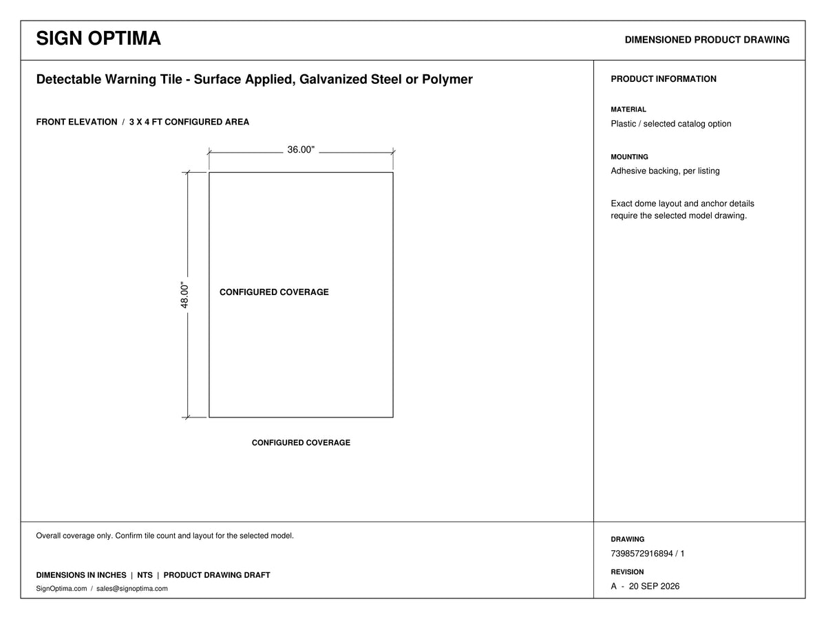 ADA Compliant Detectable Warning Tile – Surface Applied, Galvanized Steel or Polymer — Architectural drawing