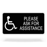 ADA Compliant Ask for Assistance Engraved Sign – 6"x3" (SKU AFA-0603-BLU)