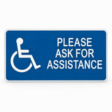 ADA Compliant Ask for Assistance Engraved Sign – 6"x3" — Blue studio product view; SKU AFA-0603-BLU.