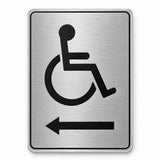 ADA Compliant Accessible Entrance Sign with Arrow – 6"x9" Acrylic — Brushed Aluminum-Left Arrow studio view; reference SKU SO-1386584014903-BRUSH-LEFT.