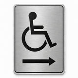 ADA Compliant Accessible Entrance Sign with Arrow – 6"x9" Acrylic — Brushed Aluminum-Right Arrow studio view; reference SKU SO-1386584014903-BRUSH-RIGHT.