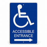 ADA Compliant Accessible Entrance Sign with Arrow – 6"x9" Aluminum, EGP Reflective — Right Arrow studio product view; SKU AEA-0609-R-AL.