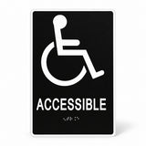 ADA Compliant Accessible Sign – 6"x9" ISA Wheelchair Symbol, Braille — Black studio product view; SKU ACS69K.