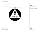 ADA Compliant All Gender Restroom Door Sign – 12" Geometric — black-and-white architectural dimension drawing, sheet 1; reference SKU AG12TU.