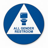 ADA Compliant All Gender Restroom Door Sign – 12" Geometric — Blue/White studio product view; SKU AG12TU.