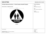ADA Compliant All Gender Restroom Door Sign – 12" Round/Triangle, Accessible Pictogram — black-and-white architectural dimension drawing, sheet 1; reference SKU AGU12RP.