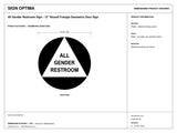 ADA Compliant All Gender Restroom Sign – 12" Round/Triangle Geometric Door Sign — black-and-white architectural dimension drawing, sheet 1; reference SKU LAGD12U-AC.