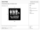 ADA Compliant All Gender Restroom Sign – 8"x8" Braille II, Acrylic — black-and-white architectural dimension drawing, sheet 1; reference SKU AG3FU.