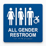 ADA Compliant All Gender Restroom Sign – 8"x8" Braille II, Acrylic — Blue studio product view; SKU AG3FU.