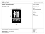 ADA Compliant All Gender Restroom Sign – Braille II — black-and-white architectural dimension drawing, sheet 1; reference SKU AGR2-BLU.