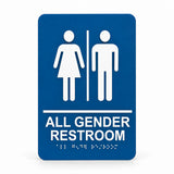 ADA Compliant All Gender Restroom Sign – Braille II — Blue studio product view; SKU AGR2-BLU.