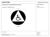 ADA Compliant All Gender Unisex Accessible Restroom Door Sign — black-and-white architectural dimension drawing, sheet 1; reference SKU AAGUAC12W.