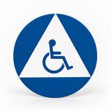 ADA Compliant All Gender Unisex Accessible Restroom Door Sign — Plastic / Blue/White studio product view; SKU AGUAC12U.