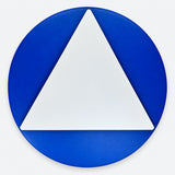 ADA Compliant All Gender Unisex Door Sign – Geometric, CA Title 24 — Acrylic / Blue/White studio product view; SKU ACAGU12U.