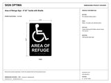 ADA Compliant Area of Refuge Sign – 6"x9" Tactile with Braille — black-and-white architectural dimension drawing, sheet 1; reference SKU AOR-0609-BLK.