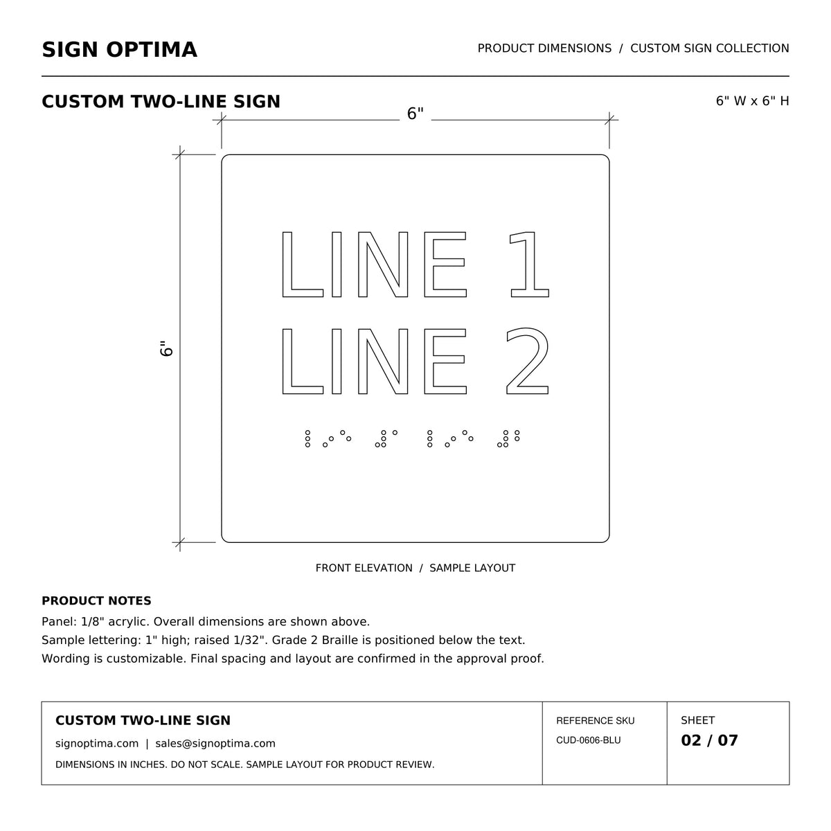 ADA Compliant Custom Sign – 6"x6", Tactile & Braille (Double-Line) — Color &amp; detail