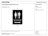 ADA Compliant Directional Restroom Sign with Arrow – 6"x9" — black-and-white architectural dimension drawing, sheet 1; reference SKU DRS-RA-BLU.