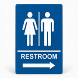 ADA Compliant Directional Restroom Sign with Arrow – 6"x9" — Right Arrow / Blue studio product view; SKU DRS-RA-BLU.