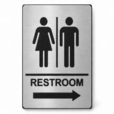ADA Compliant Directional Restroom Sign with Arrow – 6"x9" — Right Arrow / Brushed Aluminum studio view; reference SKU SO-1386586767415-BRUSH-RIGHT.