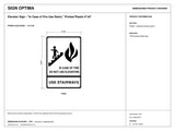 ADA Compliant Elevator Sign – "In Case of Fire Use Stairs," Printed Plastic 6"x9" — black-and-white architectural dimension drawing, sheet 1; reference SKU ELV-FIRE-WHT.