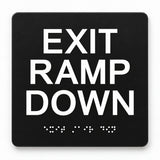 ADA Compliant Exit Ramp Down Sign – 6"x6" Tactile with Braille — Black studio product view; SKU ERD66K.