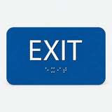 ADA Compliant Exit Sign – 6"x4" Tactile with Braille — blue studio product view; SKU EX64U.
