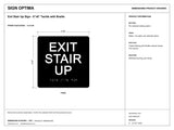 ADA Compliant Exit Stair Up Sign – 6"x6" Tactile with Braille — black-and-white architectural dimension drawing, sheet 1; reference SKU ESU-0606-BLK.