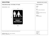 ADA Compliant Family Restroom Sign – 6"x9" Braille, 1/8" Acrylic — black-and-white architectural dimension drawing, sheet 1; reference SKU FAM-0609-BLU.