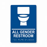 ADA Compliant Gender Neutral Restroom Sign – 6"x9" Wall Sign, Braille II — Blue studio product view; SKU GN69U.