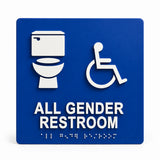 ADA Compliant Gender Neutral Restroom Sign – 8"x8" Wall Sign, Braille II — Blue studio product view; SKU GN88U.