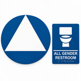 ADA Compliant Gender Neutral Sign Bundle – 6"x9" Wall & 12" Round Door — Blue studio product view; SKU GN69SU1.