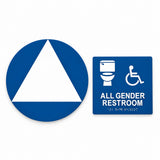 ADA Compliant Accessible Gender Neutral Sign Bundle – 8"x8" Wall & 12" Round Door — Blue studio product view; SKU GNS12U.