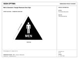 ADA Compliant Men's Geometric Triangle Restroom Door Sign — black-and-white architectural dimension drawing, sheet 1; reference SKU MT12U.